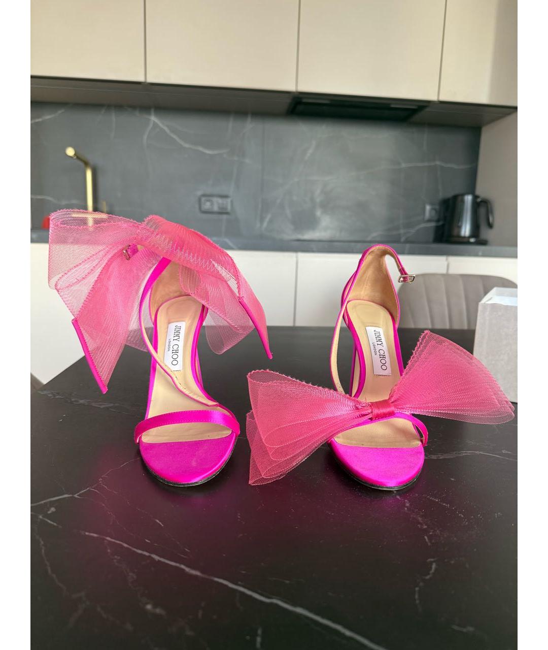 JIMMY CHOO Фуксия текстильные босоножки, фото 2