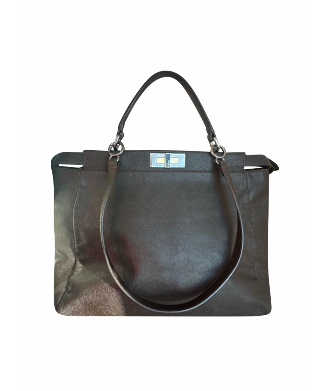 FENDI Коричневая кожаная сумка с короткими ручками, фото 1