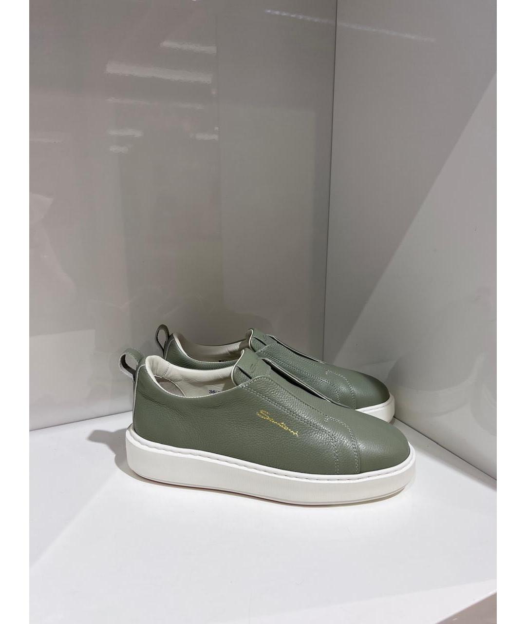 SANTONI Хаки кожаные кеды, фото 3