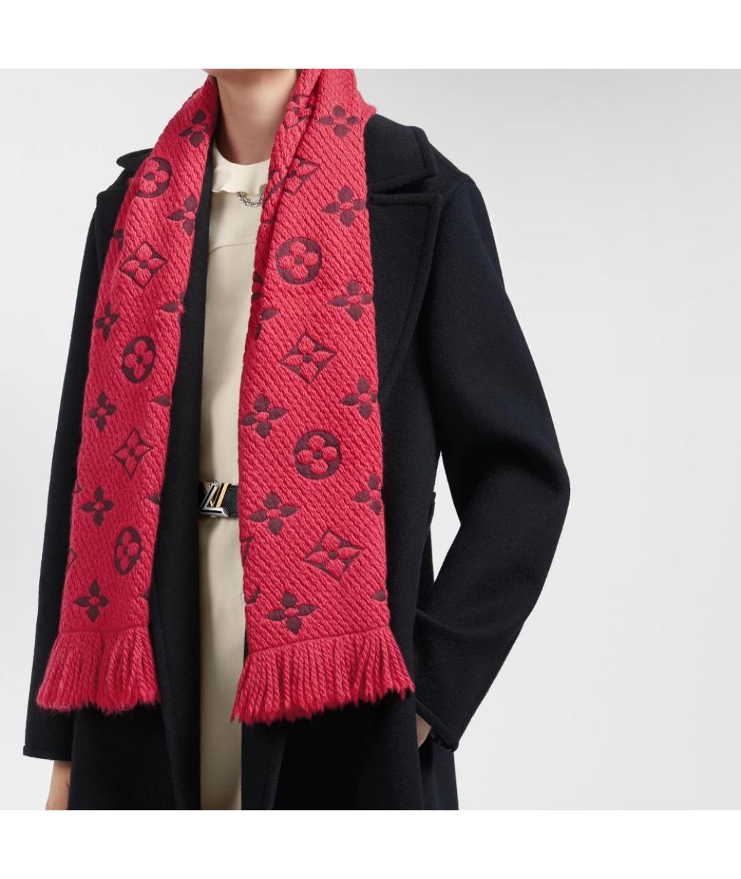 LOUIS VUITTON Бордовый шерстяной шарф, фото 3