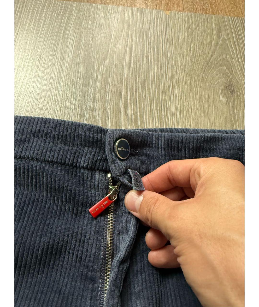 KITON Синие бархатные классические брюки, фото 2