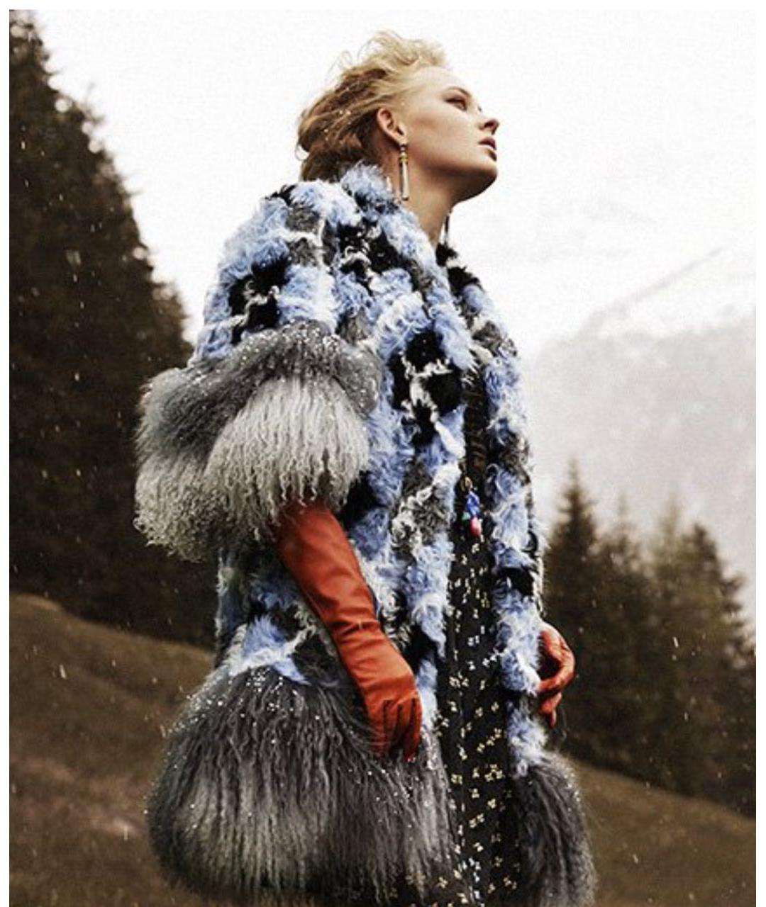 ERMANNO SCERVINO Голубая меховая шуба, фото 2