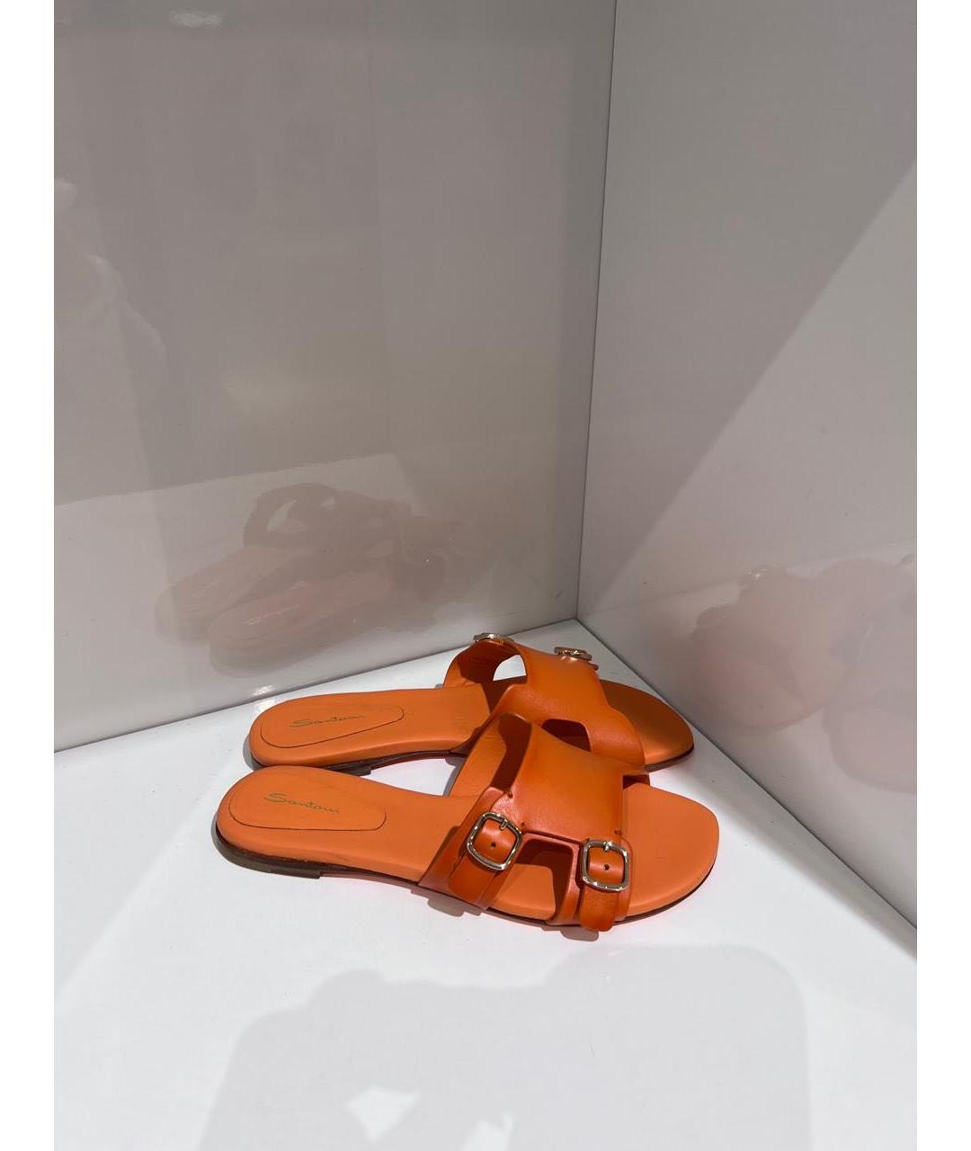 SANTONI Оранжевое кожаные шлепанцы, фото 2