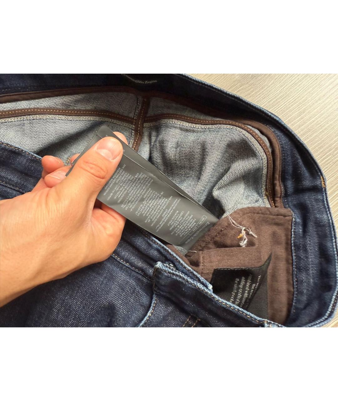 ZEGNA Темно-синие хлопко-кашемировые прямые джинсы, фото 5