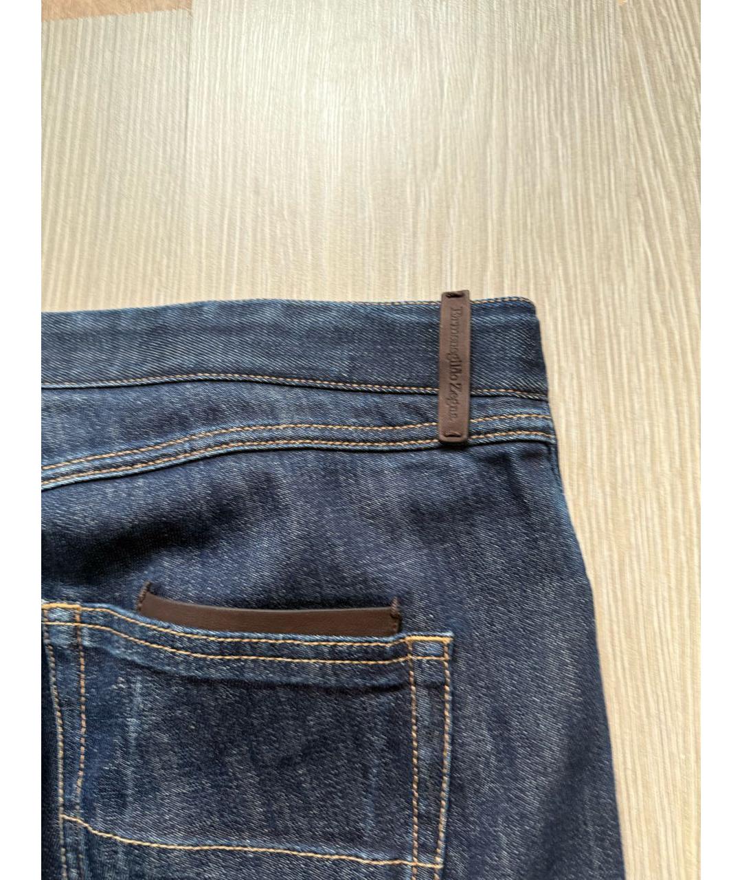 ZEGNA Темно-синие хлопко-кашемировые прямые джинсы, фото 2