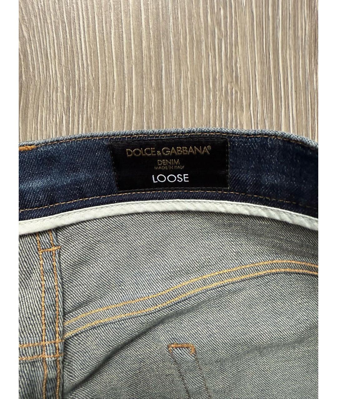 DOLCE&GABBANA Темно-синие хлопковые прямые джинсы, фото 4