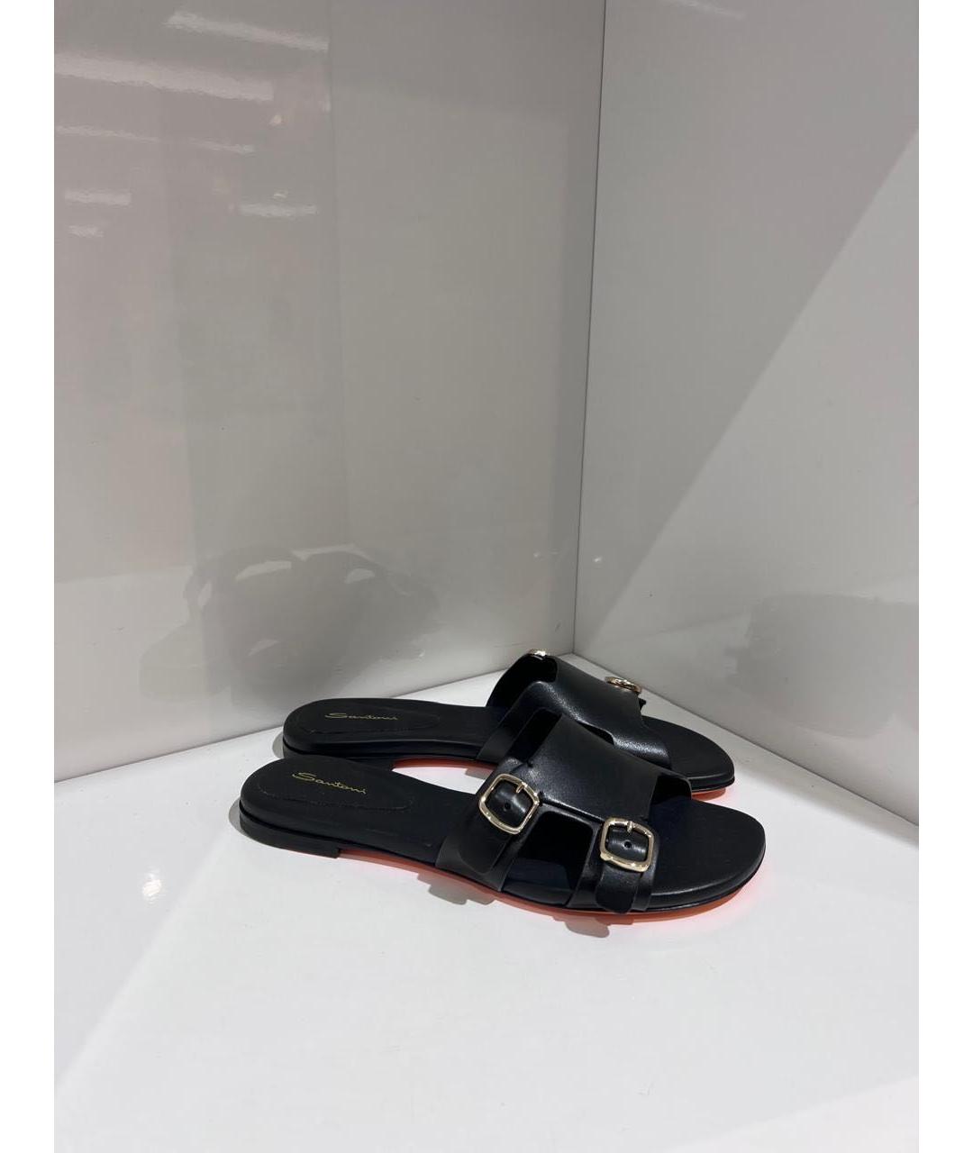 SANTONI Черные кожаные шлепанцы, фото 2