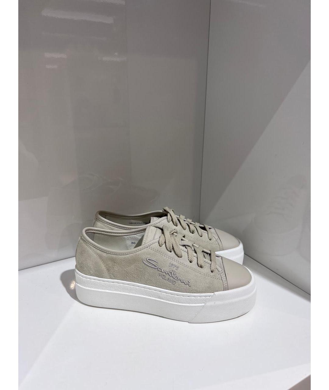 SANTONI Бежевые замшевые кеды, фото 2