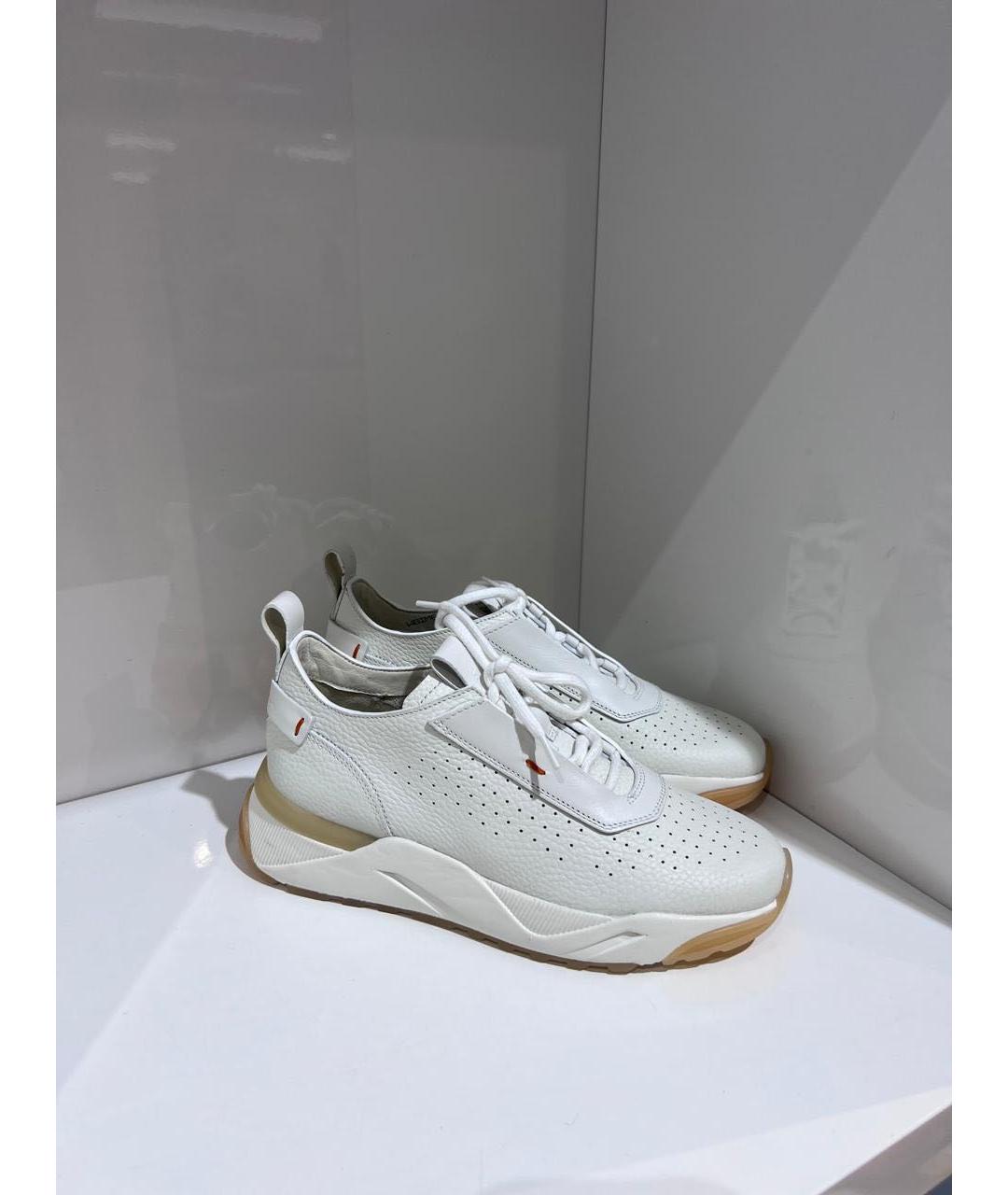 SANTONI Белые кожаные кроссовки, фото 2