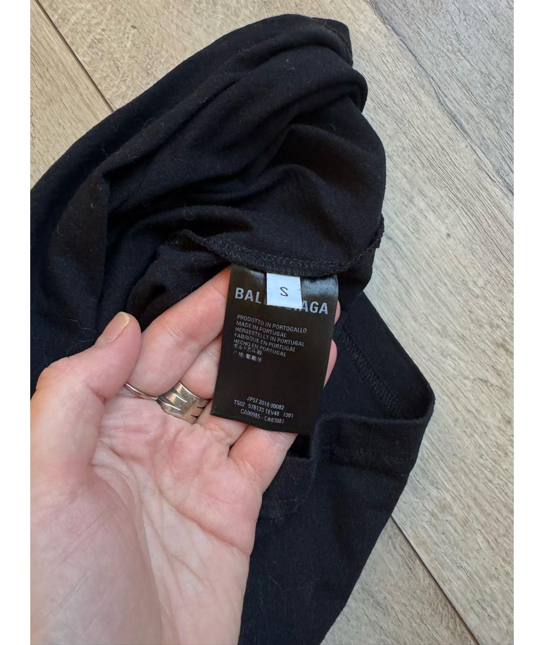 BALENCIAGA Черная хлопковая футболка, фото 3