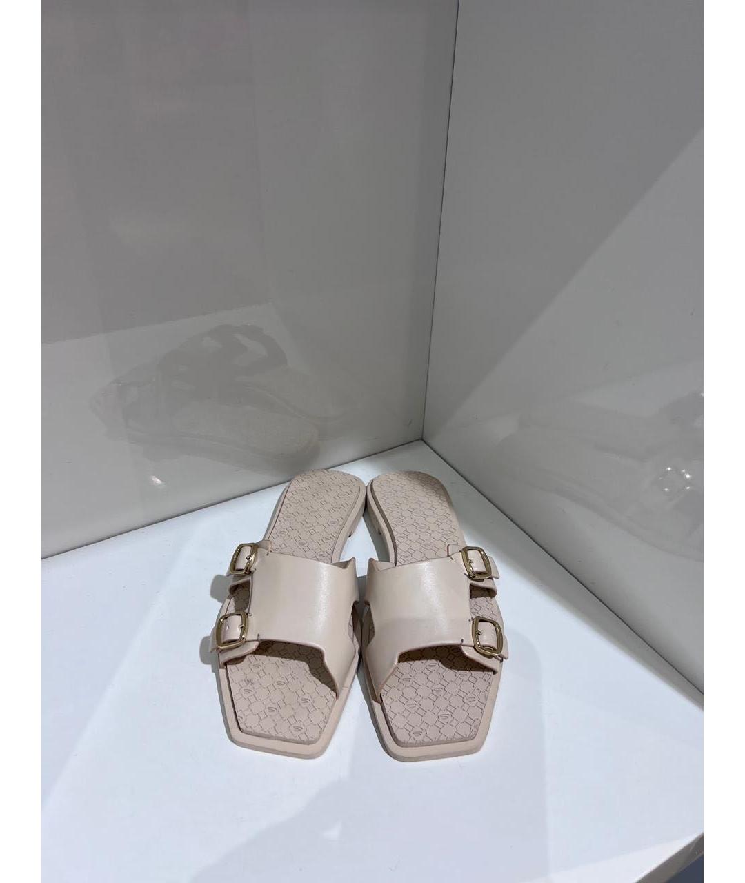 SANTONI Бежевые кожаные шлепанцы, фото 3