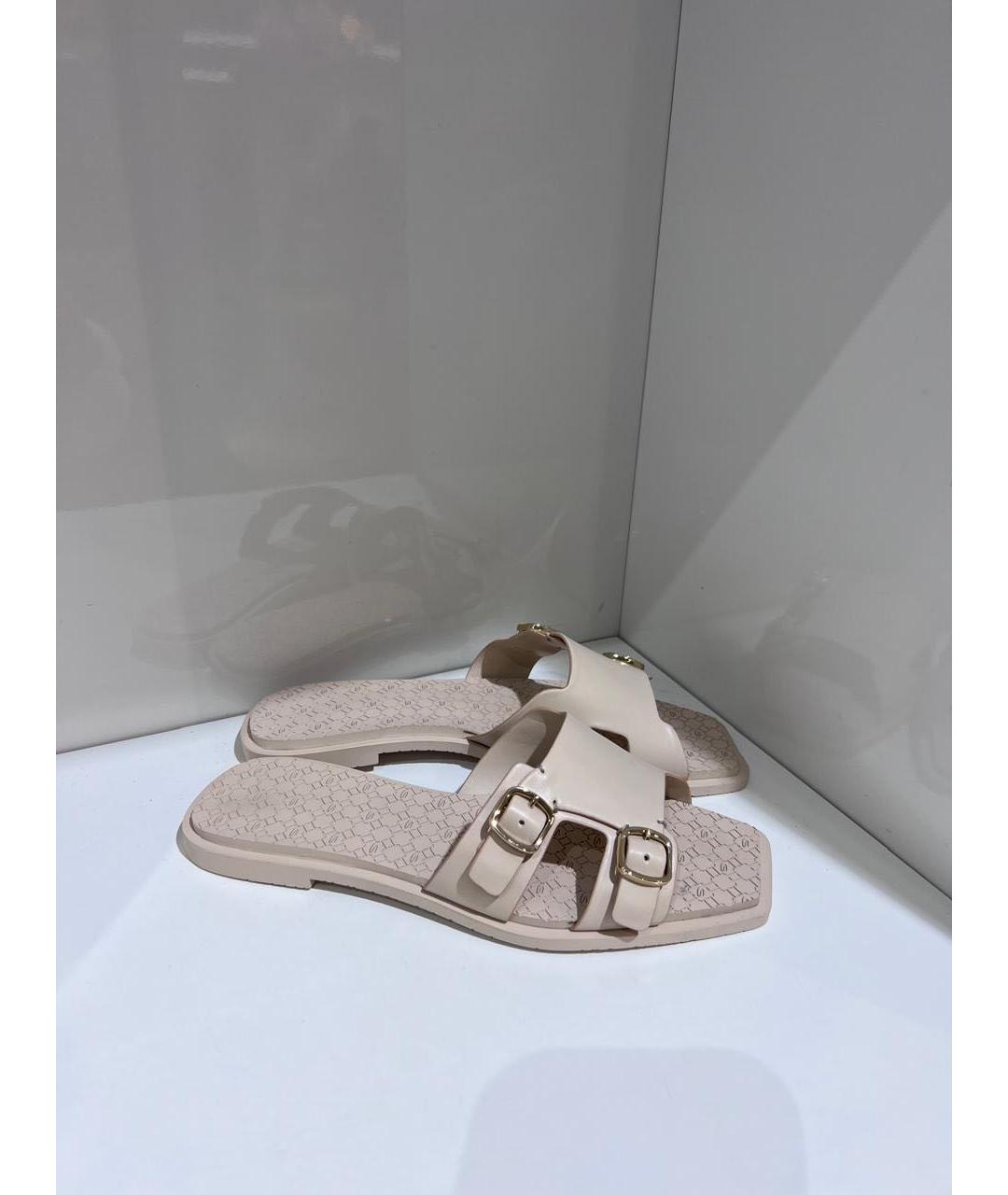 SANTONI Бежевые кожаные шлепанцы, фото 2