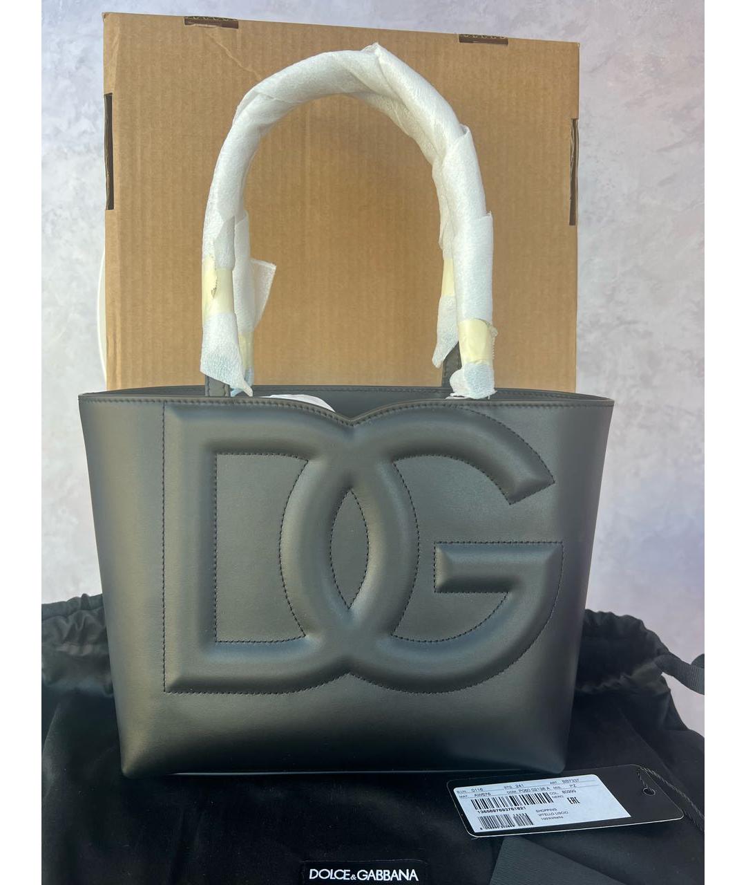 DOLCE&GABBANA Черная кожаная сумка тоут, фото 8