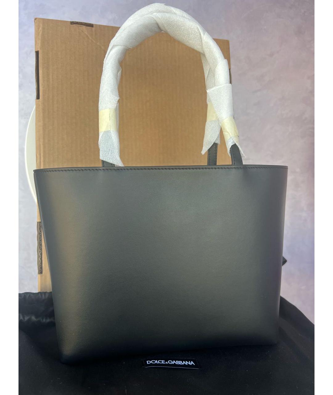 DOLCE&GABBANA Черная кожаная сумка тоут, фото 3