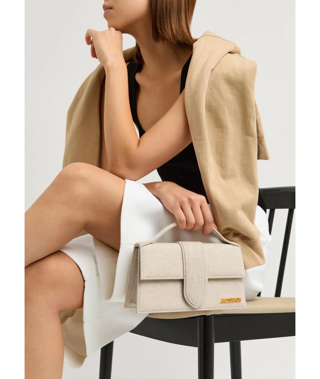 JACQUEMUS Бежевая тканевая сумка с короткими ручками, фото 5