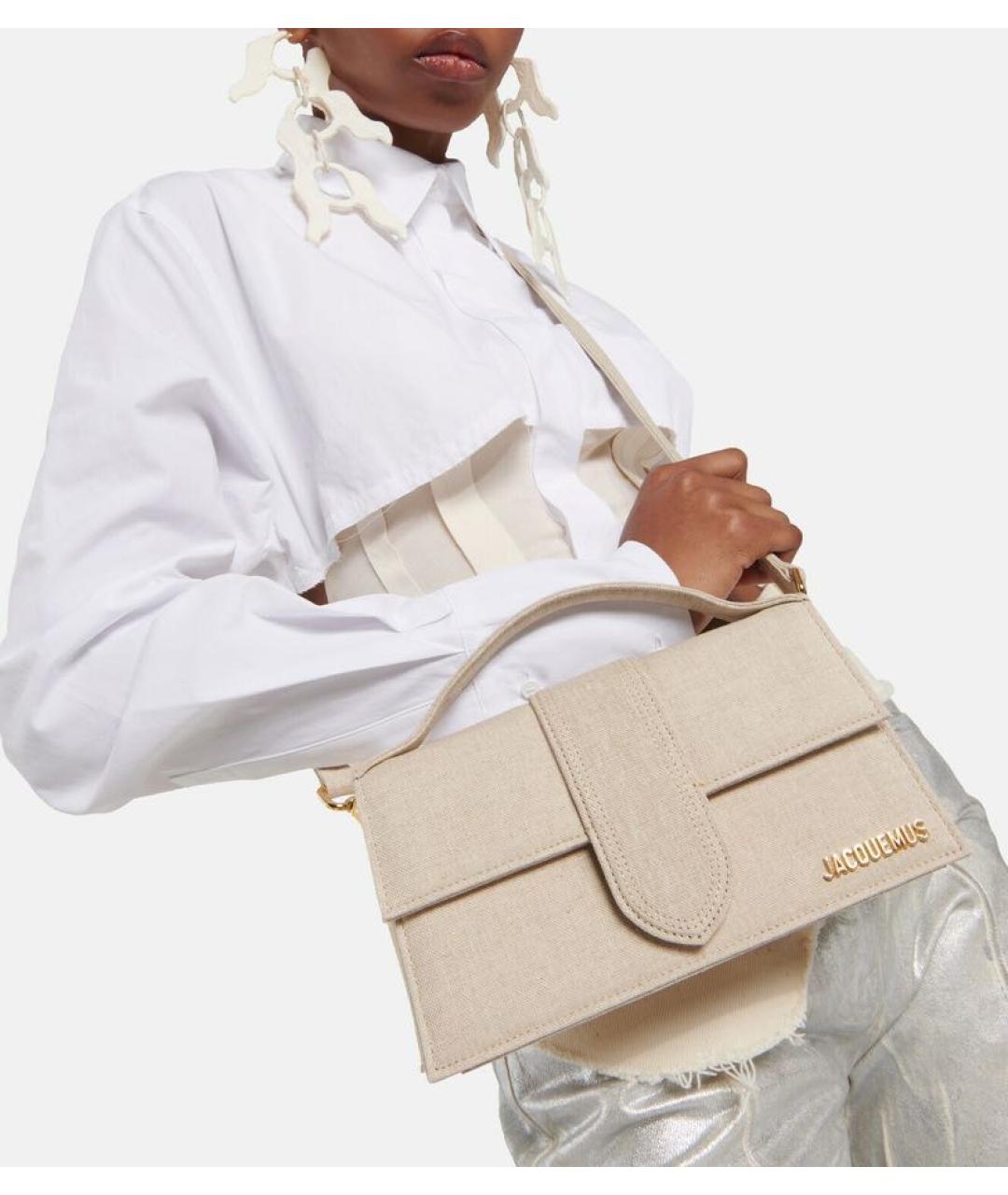 JACQUEMUS Бежевая тканевая сумка с короткими ручками, фото 6