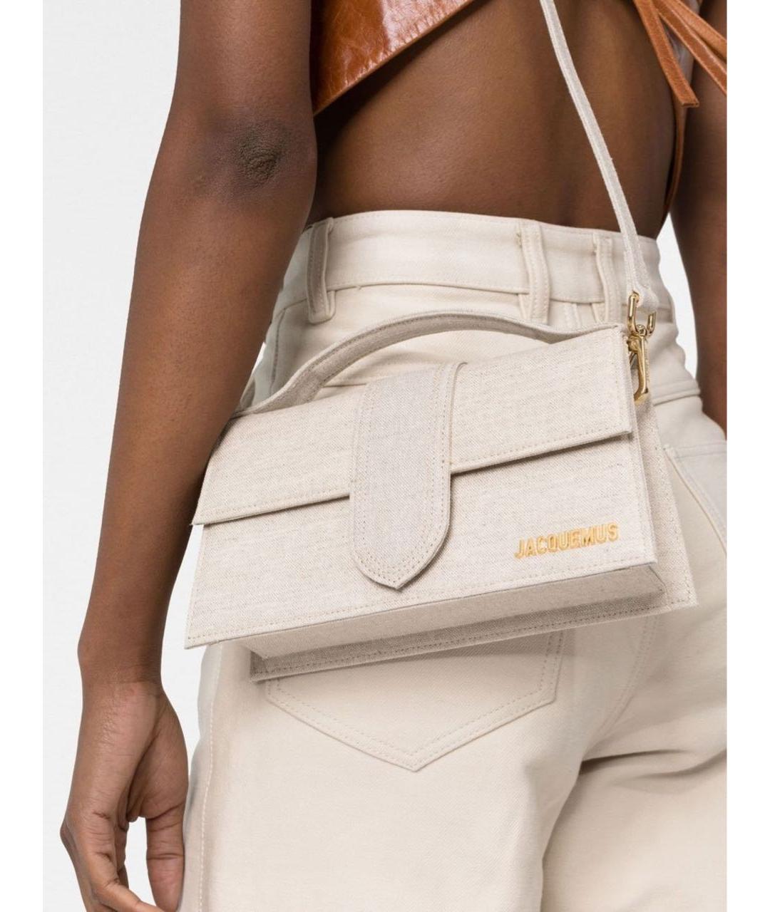 JACQUEMUS Бежевая тканевая сумка с короткими ручками, фото 9