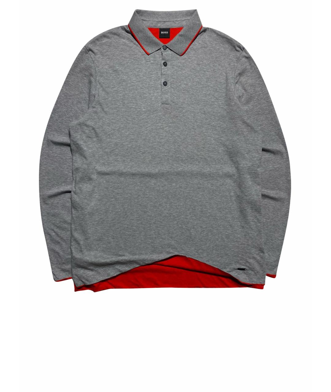 HUGO BOSS Серое хлопковое поло с длинным рукавом, фото 1