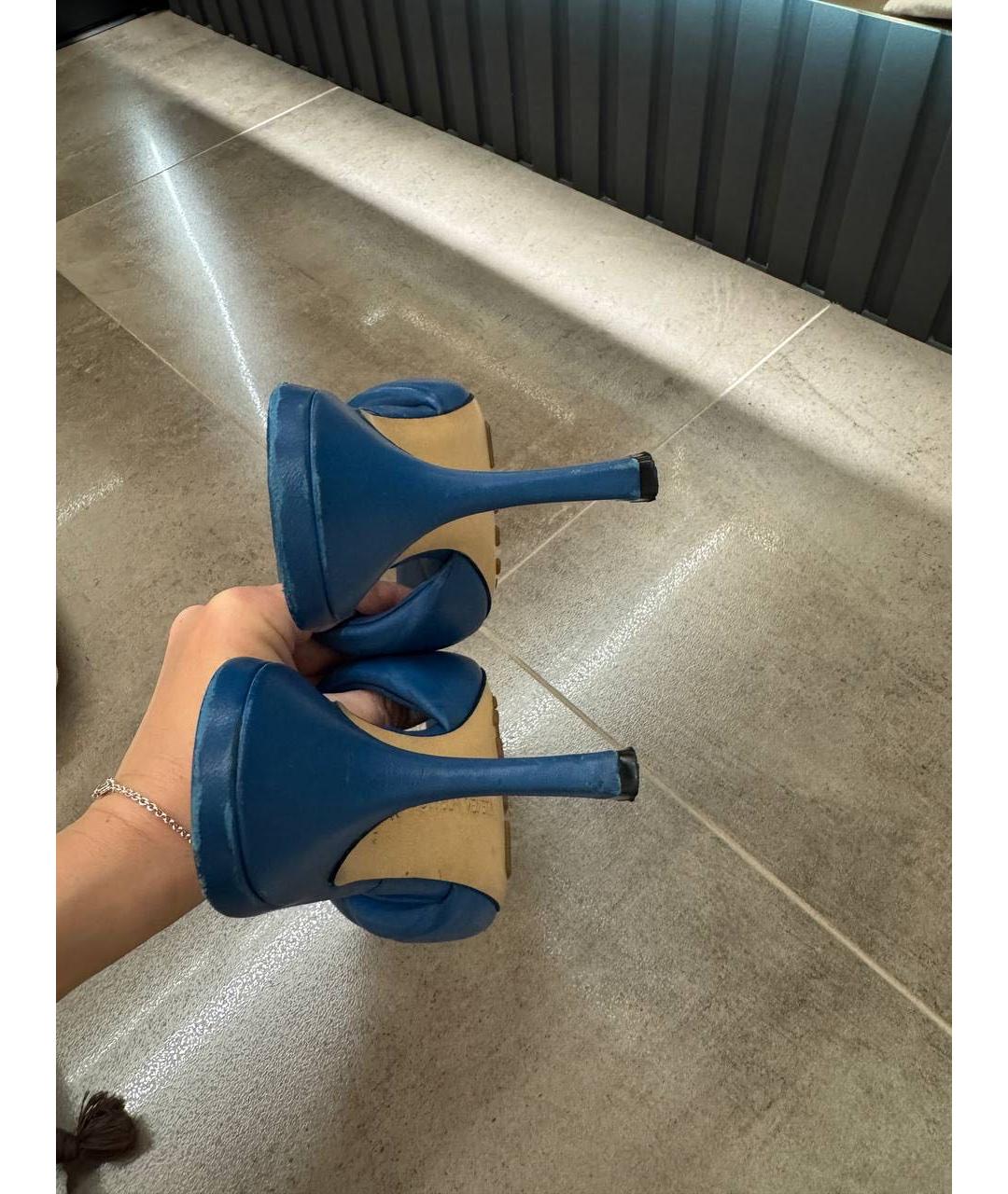 BOTTEGA VENETA Темно-синие кожаные мюли, фото 4