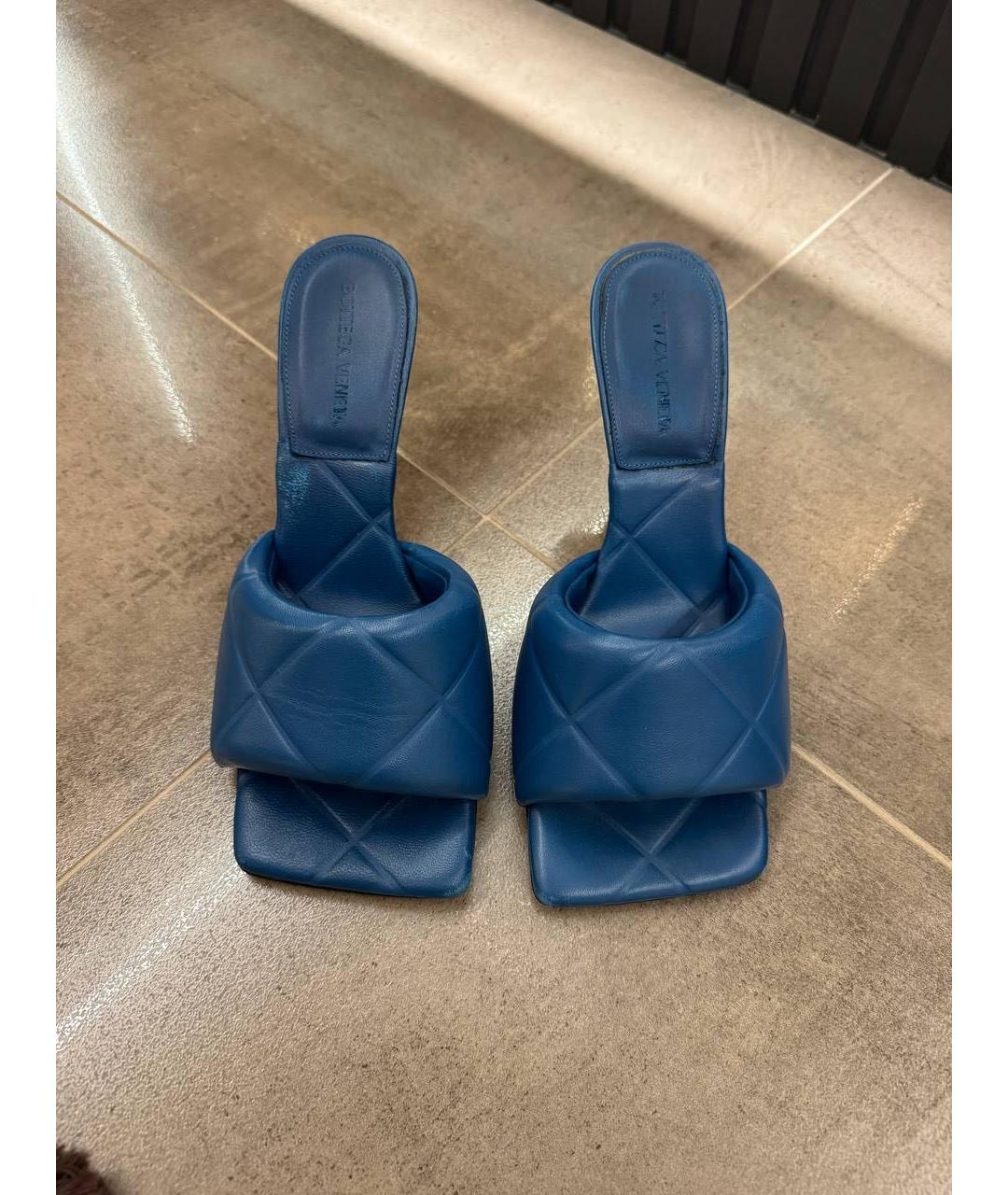 BOTTEGA VENETA Темно-синие кожаные мюли, фото 3