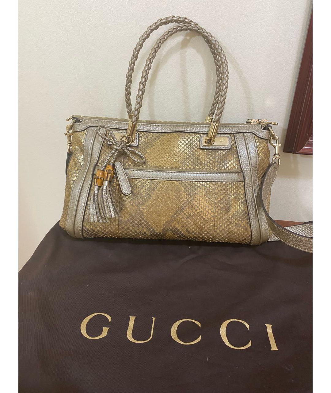 GUCCI Золотая сумка с короткими ручками из экзотической кожи, фото 7