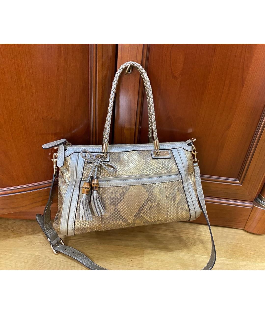 GUCCI Золотая сумка с короткими ручками из экзотической кожи, фото 9