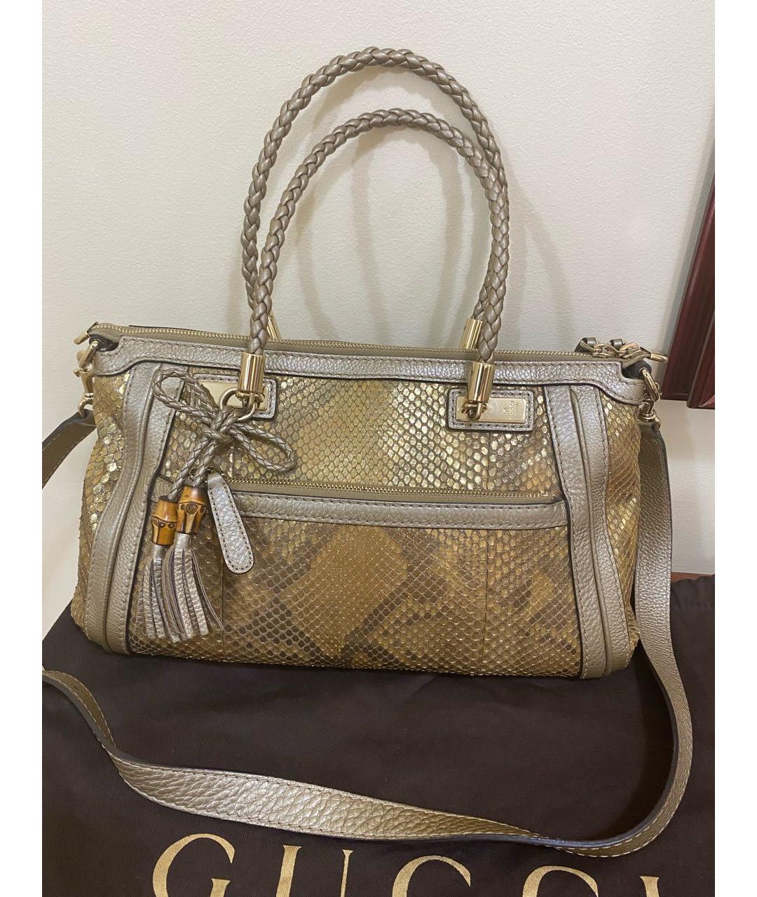 GUCCI Золотая сумка с короткими ручками из экзотической кожи, фото 2