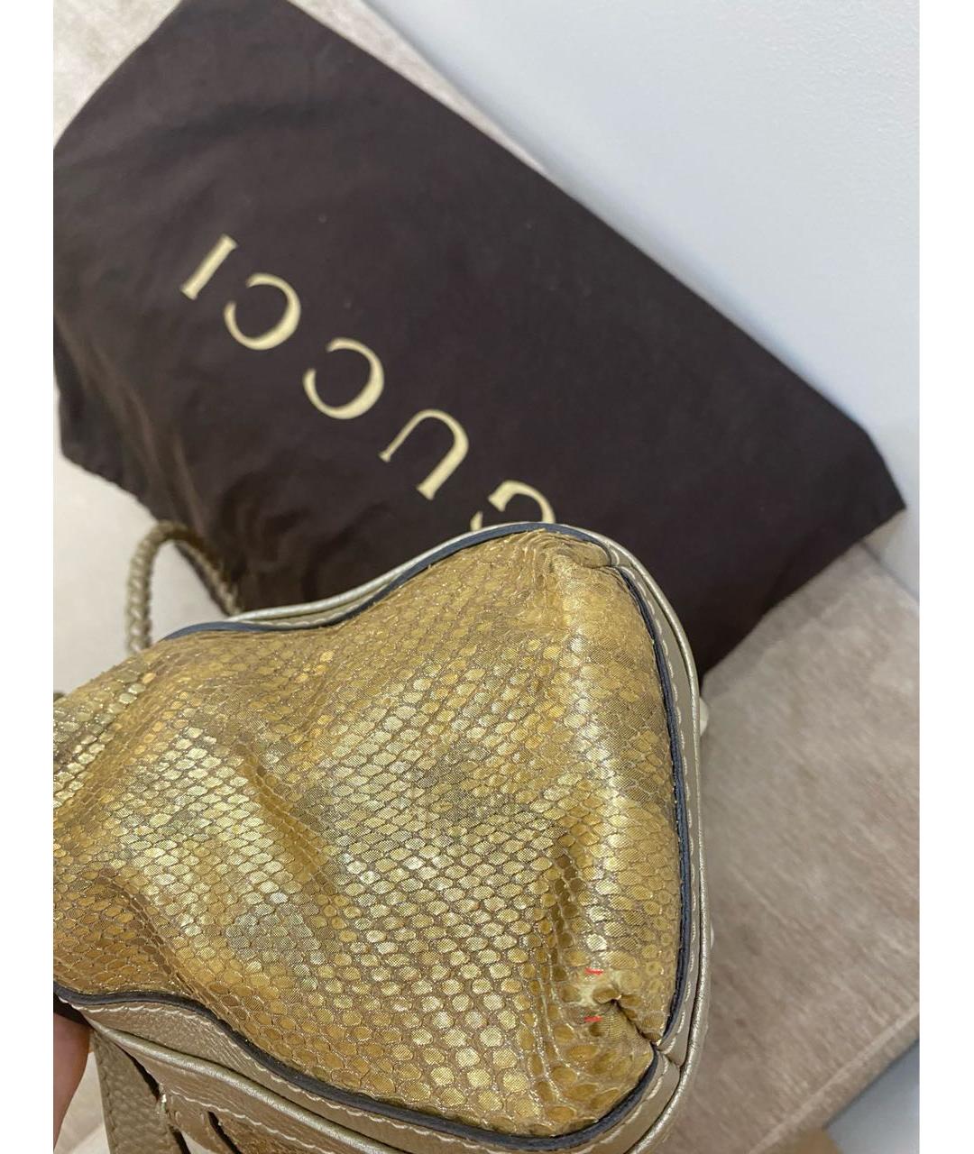 GUCCI Золотая сумка с короткими ручками из экзотической кожи, фото 5