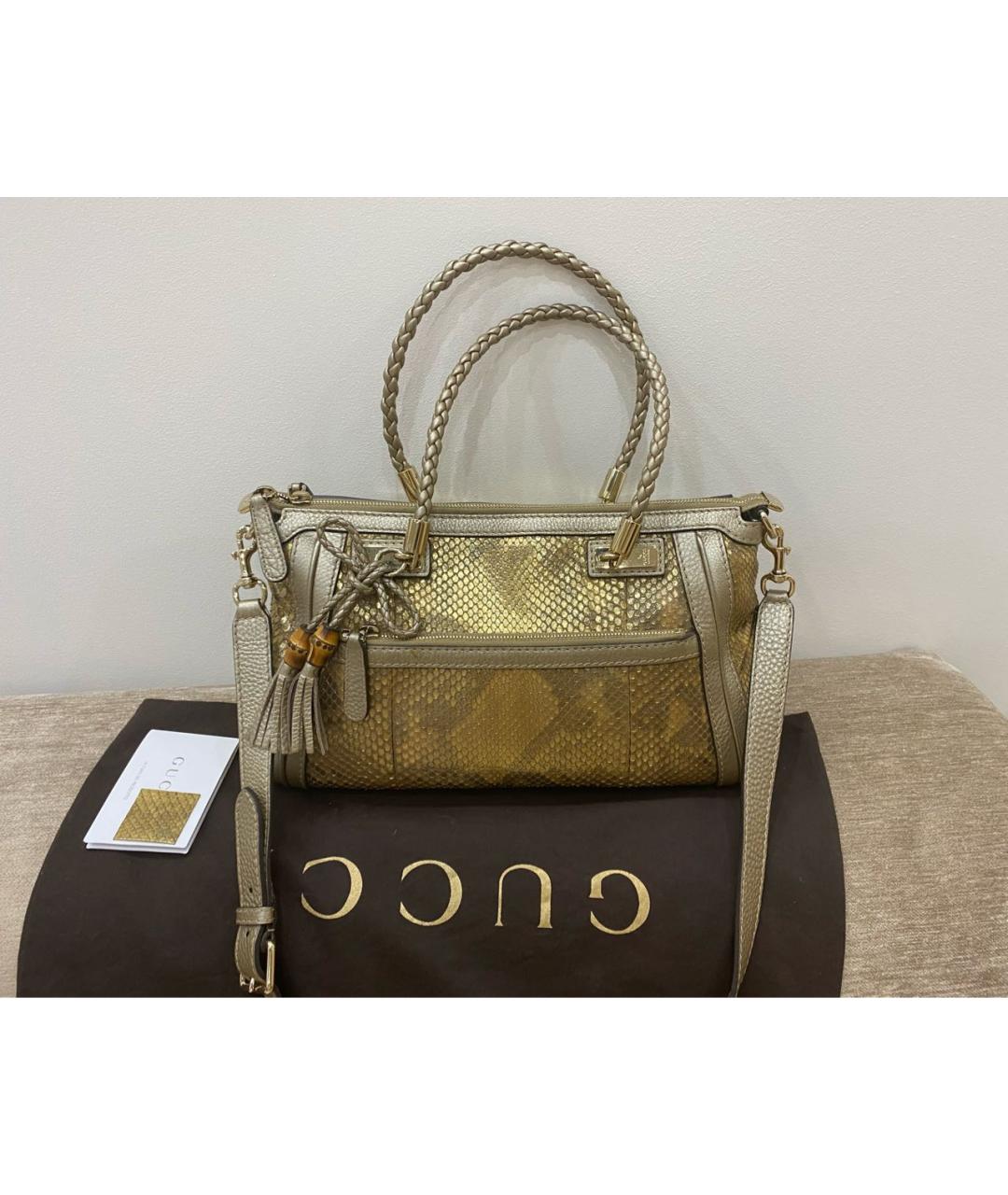 GUCCI Золотая сумка с короткими ручками из экзотической кожи, фото 4