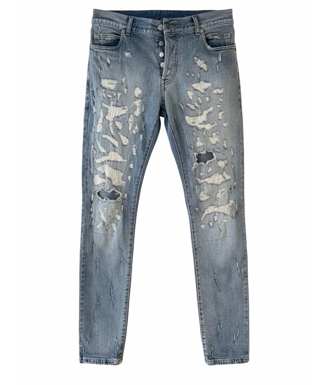 BALMAIN Голубые хлопко-эластановые прямые джинсы, фото 1