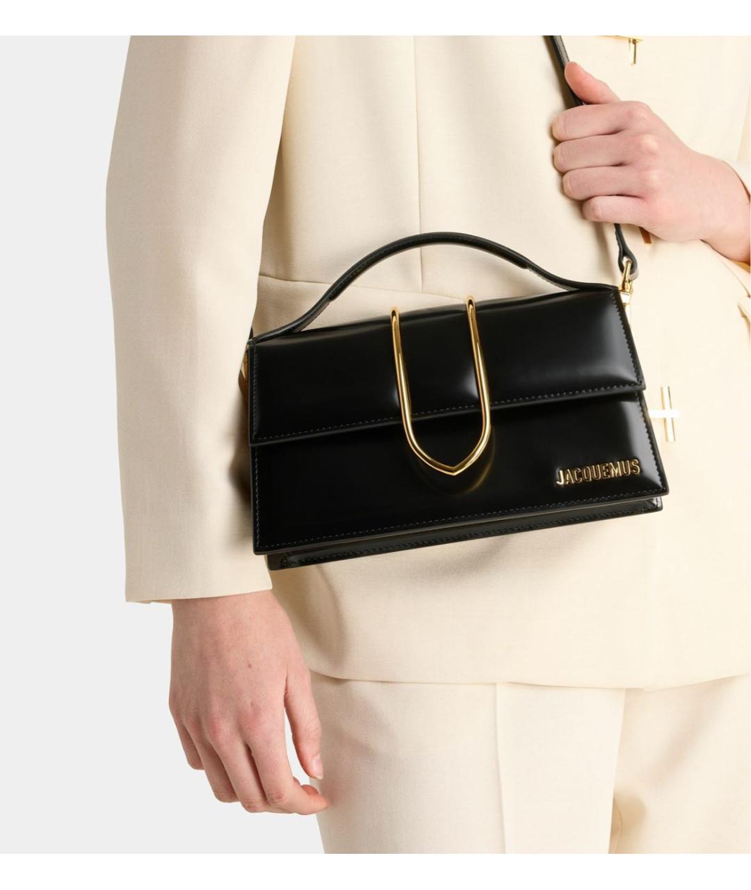 JACQUEMUS Черная сумка через плечо из лакированной кожи, фото 3
