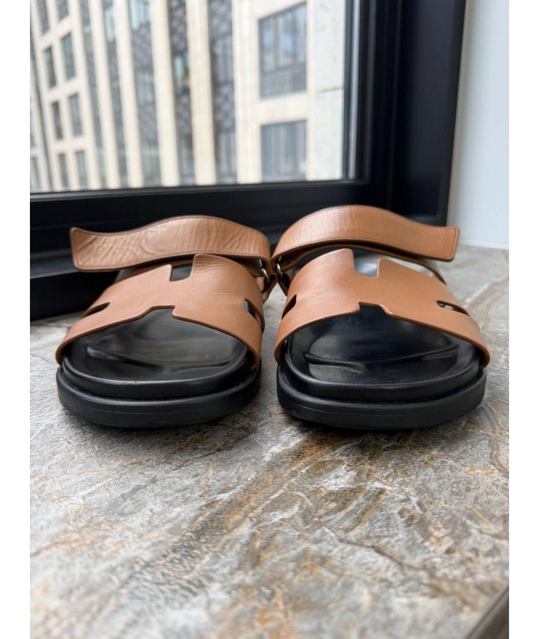 HERMES Коричневые кожаные шлепанцы, фото 2