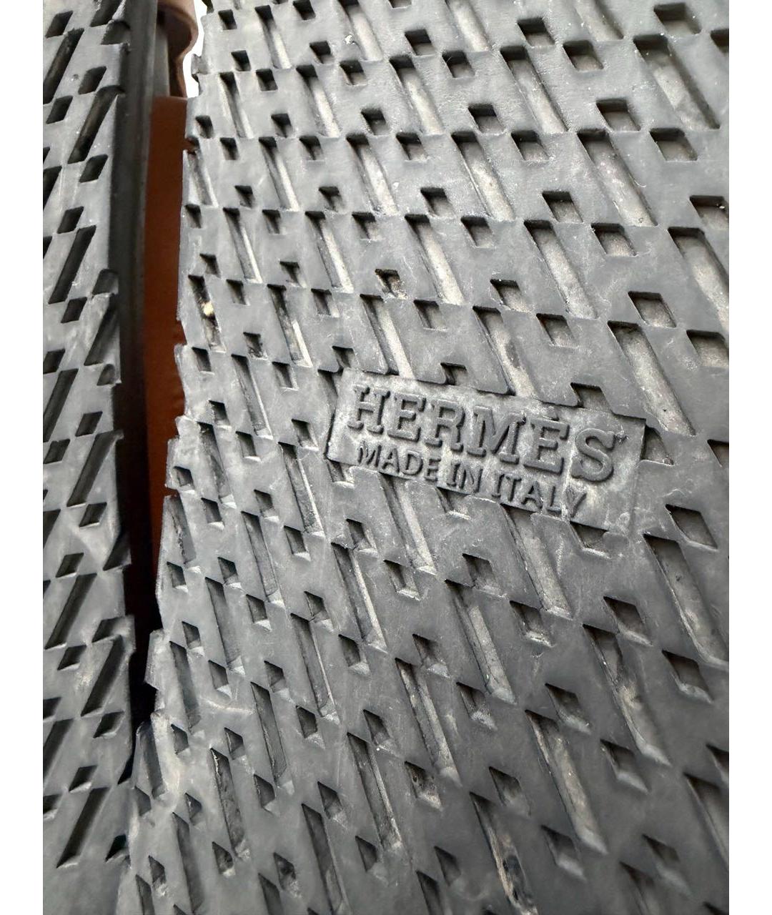 HERMES Коричневые кожаные шлепанцы, фото 6