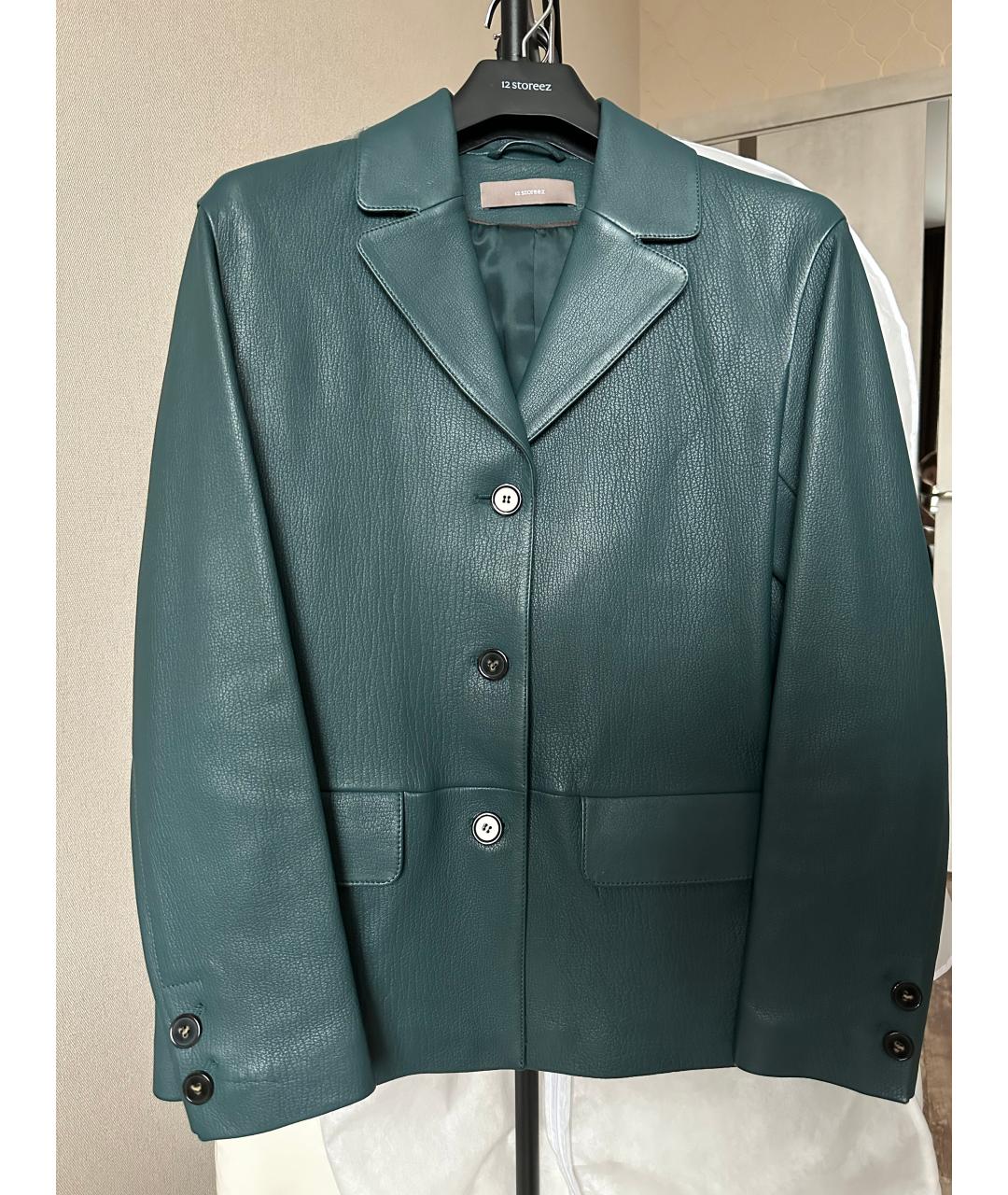 12 STOREEZ Бирюзовый кожаный жакет/пиджак, фото 4