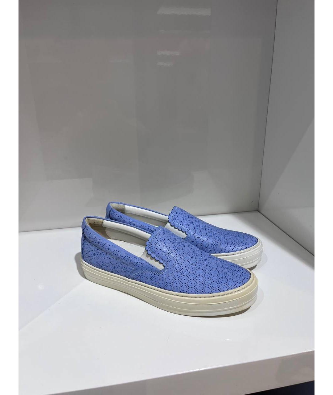 FERRAGAMO Голубые кожаные слипоны, фото 4