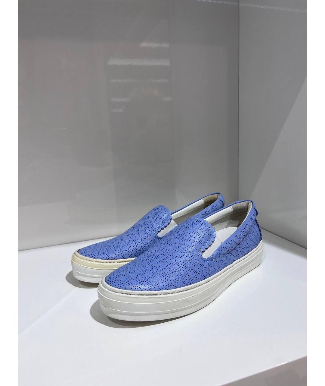 FERRAGAMO Голубые кожаные слипоны, фото 2