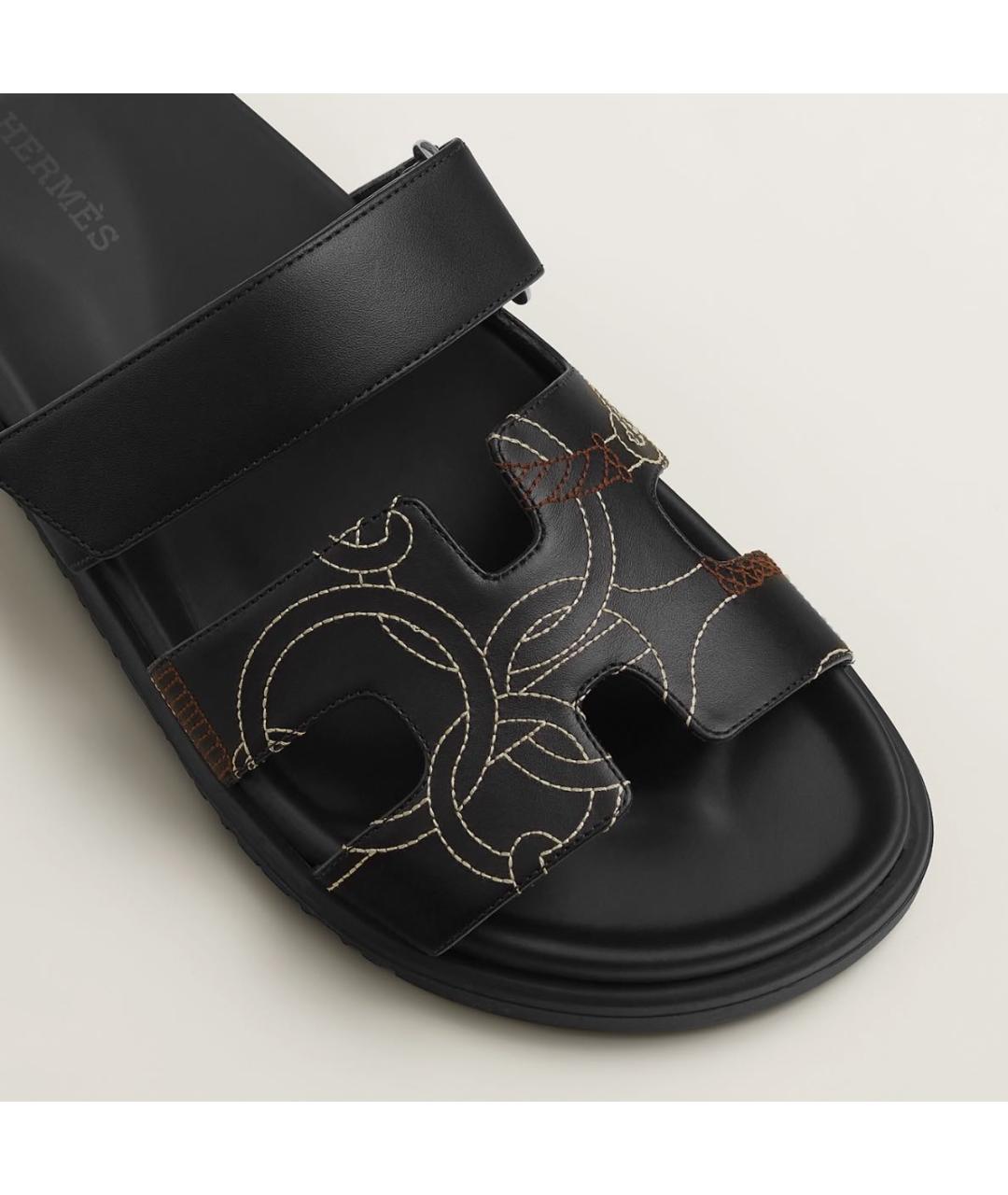 HERMES Черные кожаные шлепанцы, фото 3