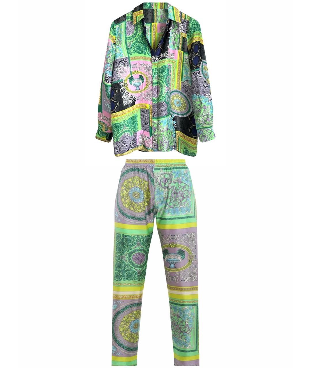 VERSACE Зеленый шелковый костюм с брюками, фото 1