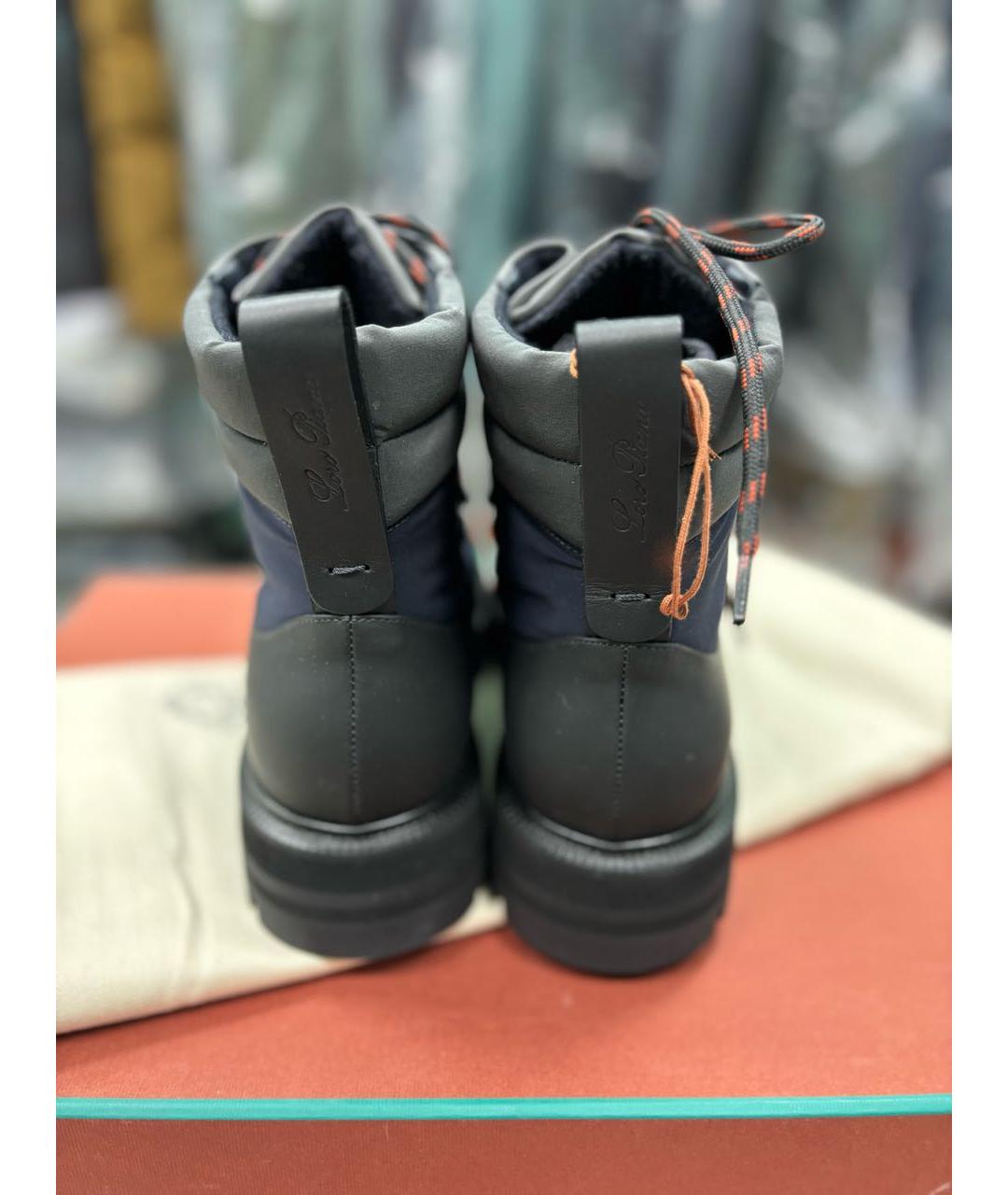 LORO PIANA Синие кожаные ботинки, фото 4