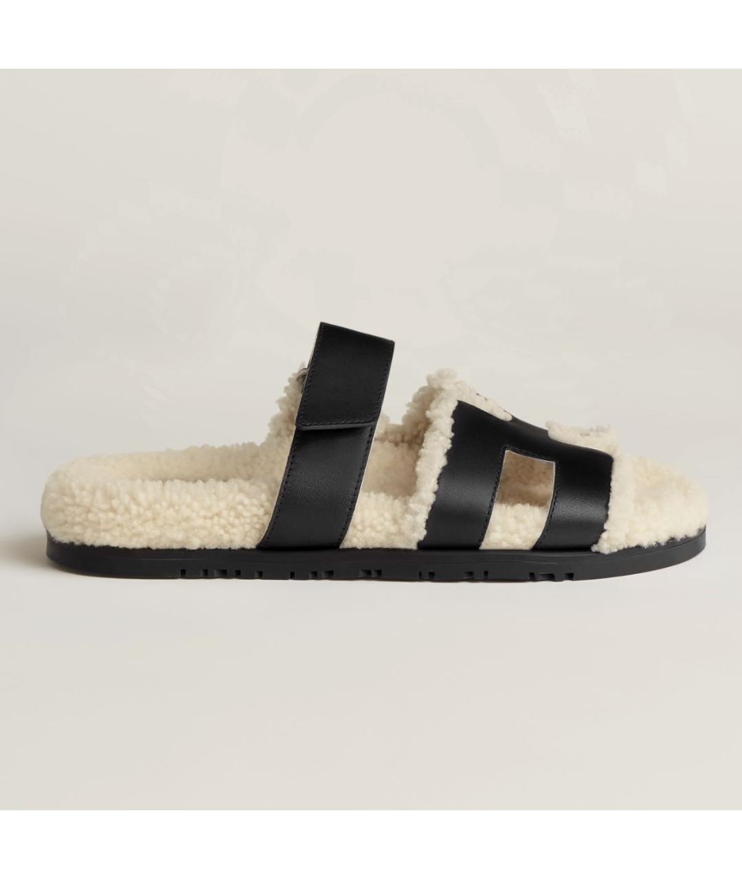 HERMES Черные кожаные шлепанцы, фото 4