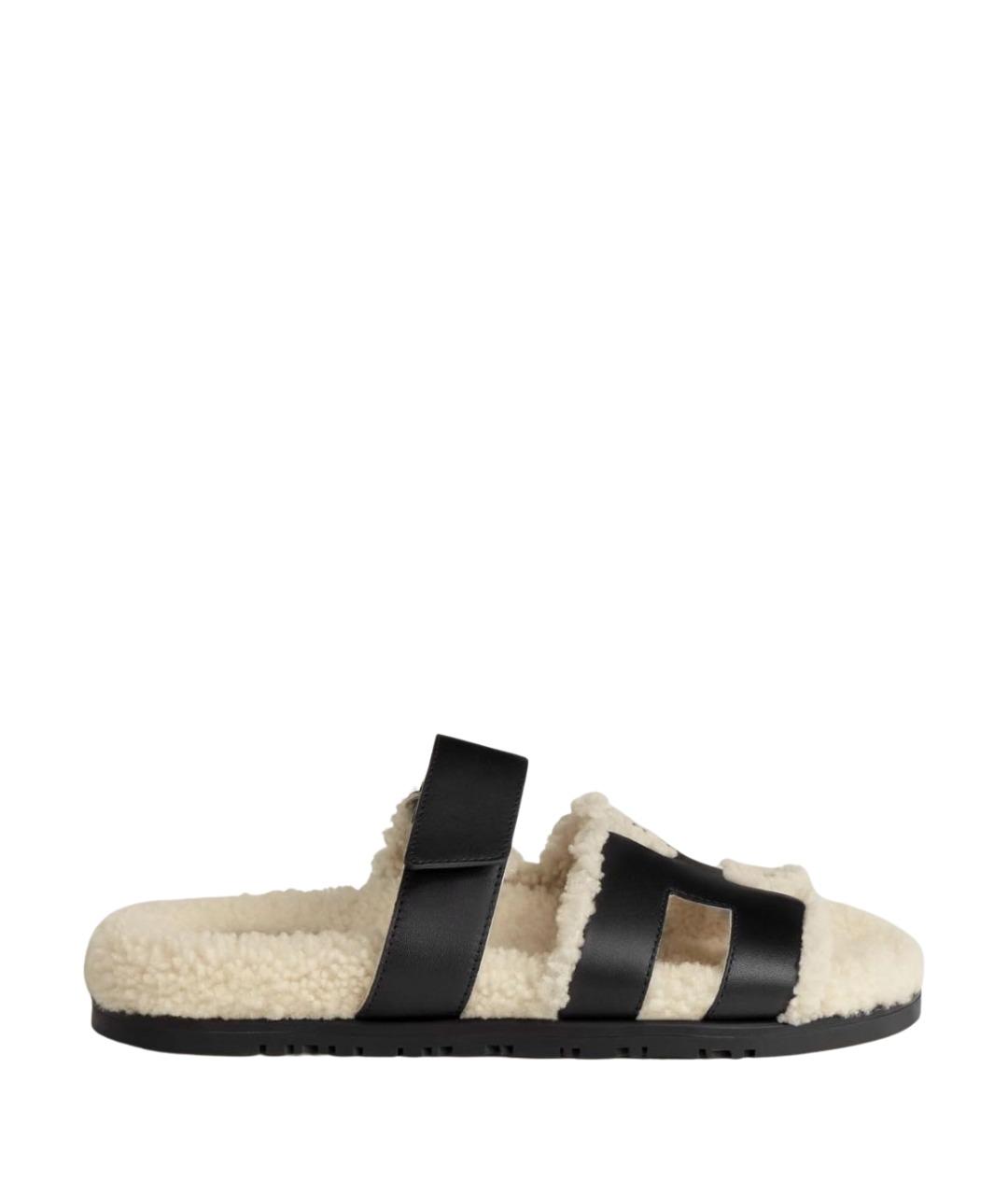 HERMES Черные кожаные шлепанцы, фото 1