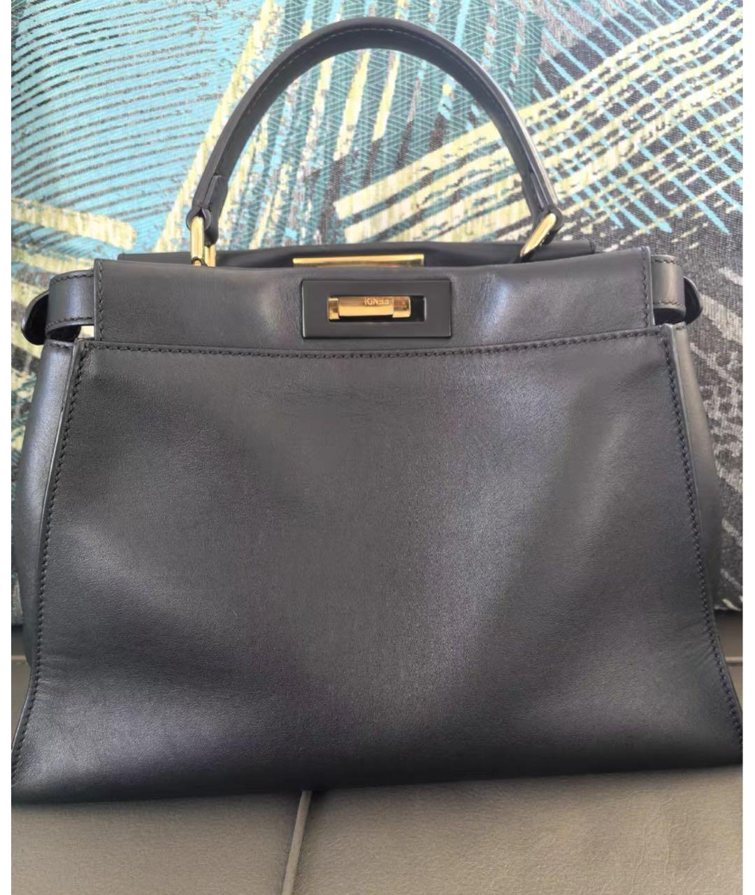 FENDI Черная кожаная сумка с короткими ручками, фото 2