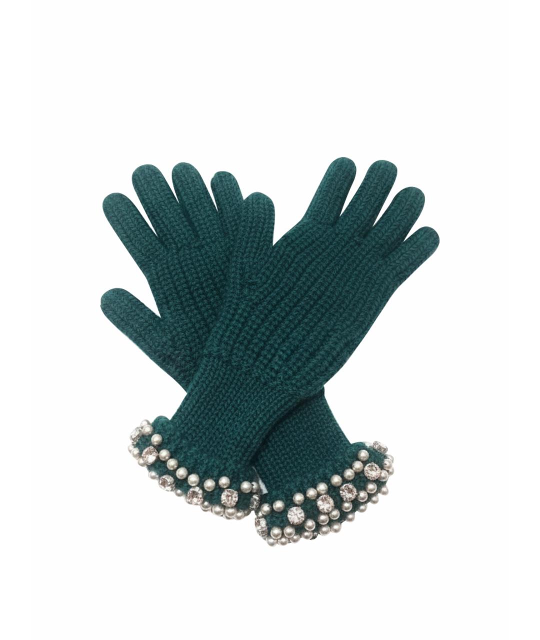BLUGIRL Зеленые шерстяные перчатки, фото 1