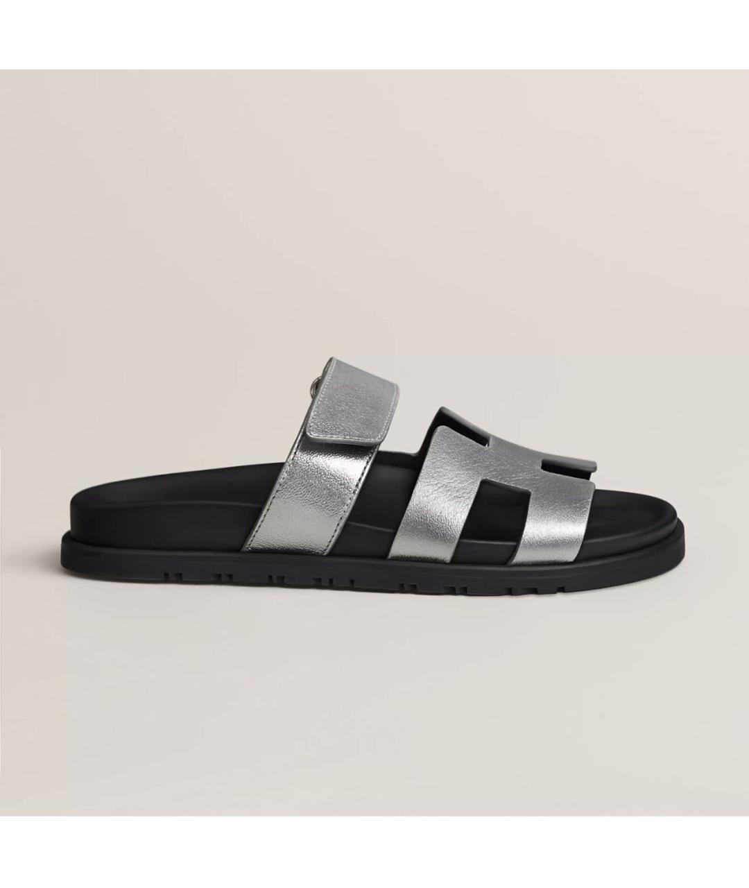 HERMES Серебряные кожаные шлепанцы, фото 4