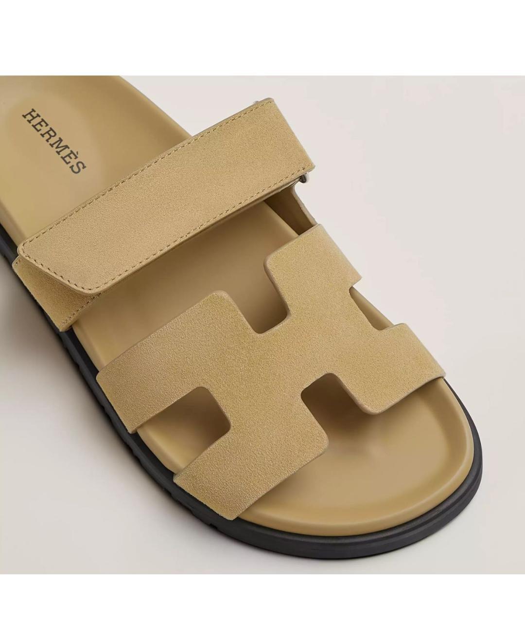 HERMES Бежевые замшевые шлепанцы, фото 3