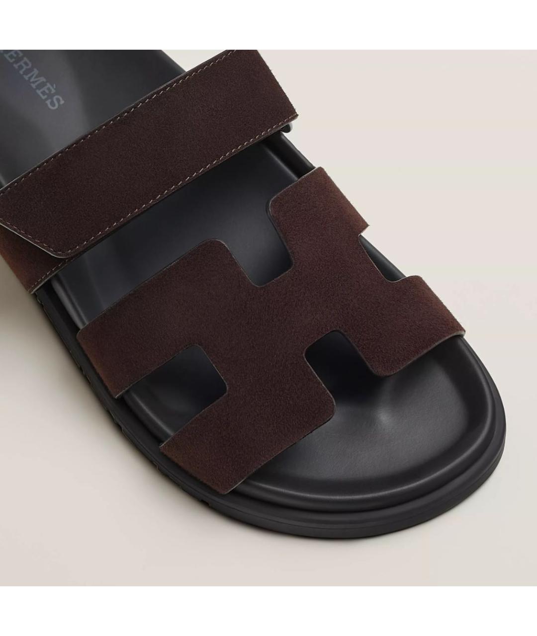 HERMES Коричневые замшевые шлепанцы, фото 2