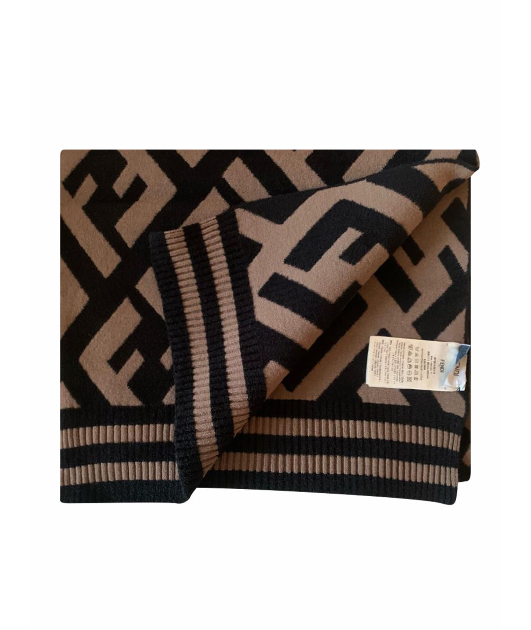 FENDI Коричневый шерстяной шарф, фото 1