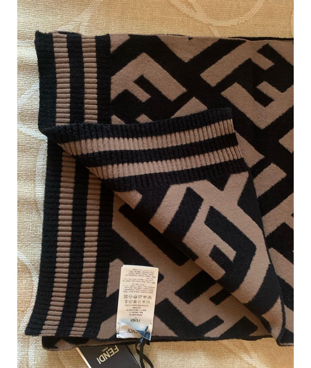 FENDI Коричневый шерстяной шарф, фото 6