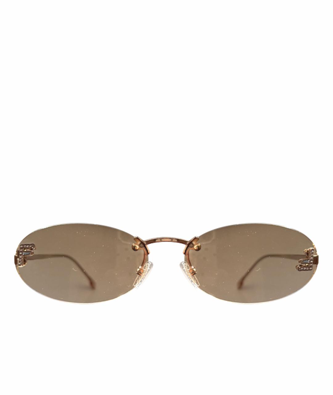 FENDI Золотые металлические солнцезащитные очки, фото 1