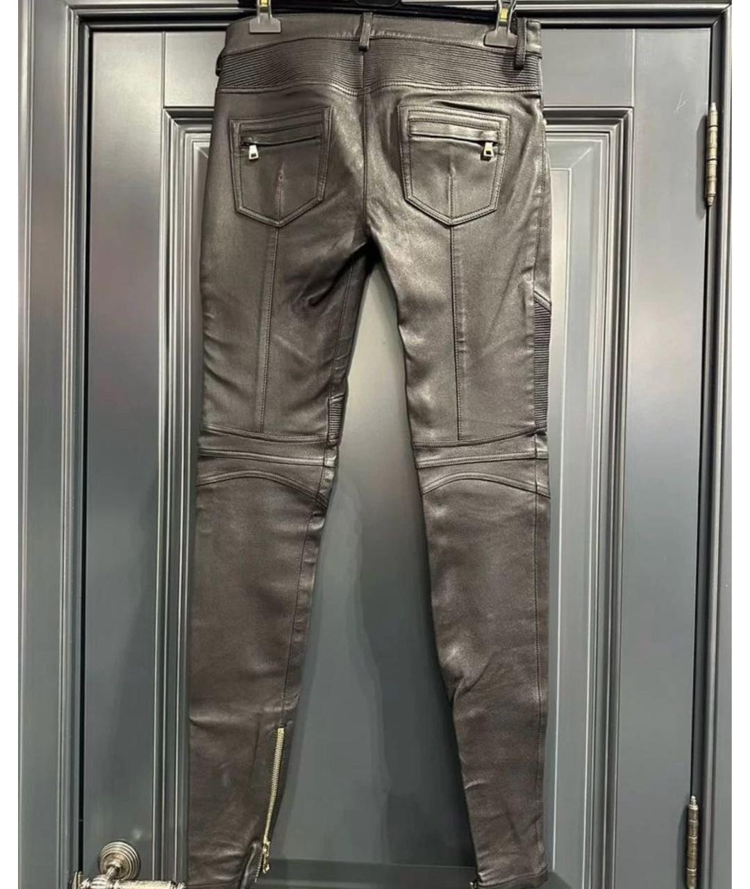 BALMAIN Темно-синие кожаные брюки узкие, фото 2